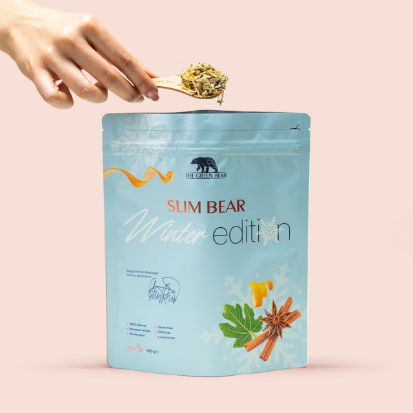 Slim Bear Winter Edition, опаковка и лъжица насипен чай